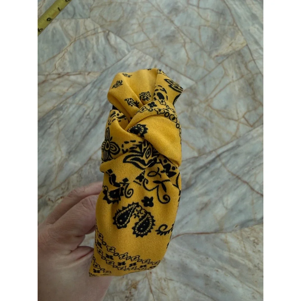 Yellow Paisley Bandana Top Knot‎ Headband Black Western Boho Hair Accessory